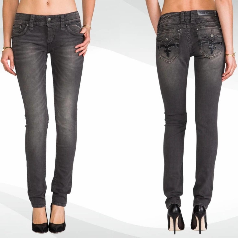 Rock Revival Celine Skinny Jeans Faded Black Gray Wash Women's Size 27 4